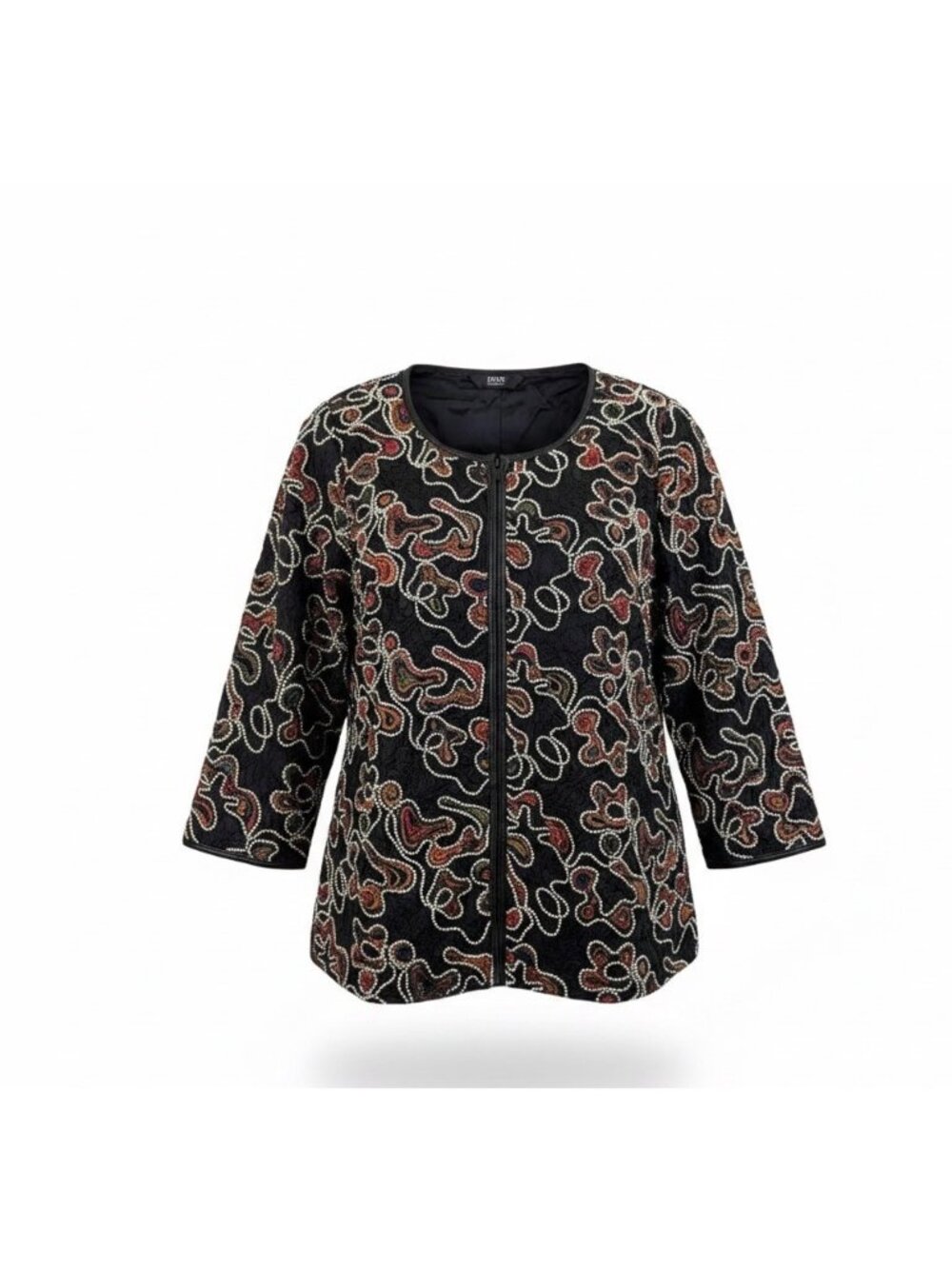 Dennis By Dennis Basso Womens Black Polyester Embroidered Jacket US Size 16